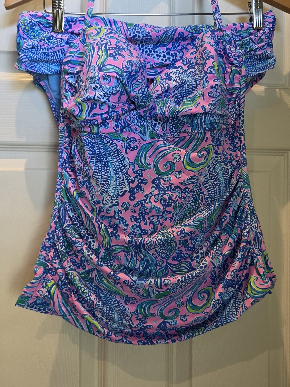 Lilly Pulitzer Pink, Blue & Green Printed Ruffle-Trim Swim Tankini Top/Bottom